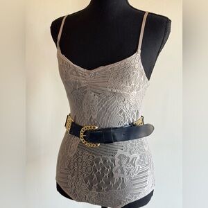 Vintage women’s dark blue leather gold chunky link metal big buckle 80’s